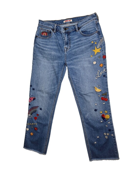 Johnny Was Denim - Johnny Was Embroidered Cropped Jeans Sz 28 Rainbow Boho Denim